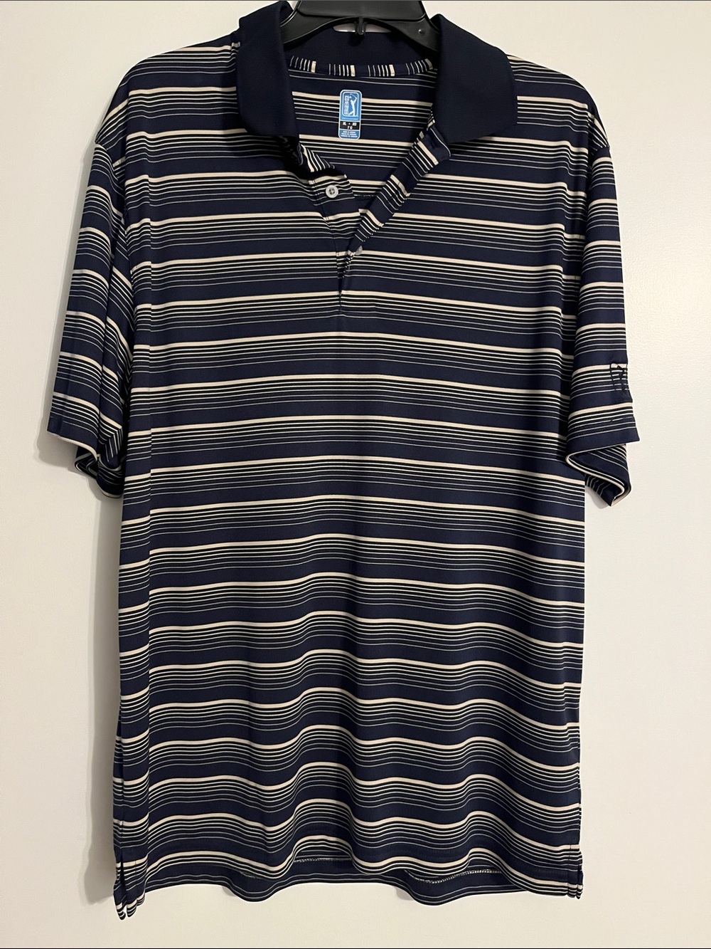 PGA Tour Navy Striped Polo Shirt - Performance Knit XL